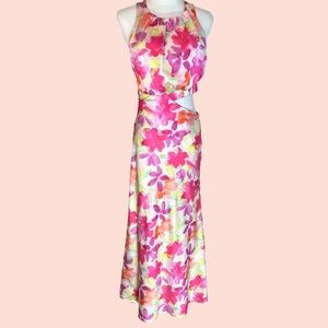 Hello Molly size medium satin floral cut out maxi‎ dress